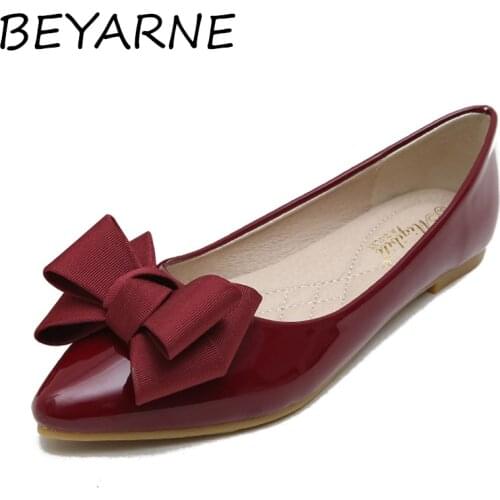 BEYARNE summer fashion women flat shoes red woman flat shoes casual soft moccasins Slip On knot-knot pointed toe daily flat larg