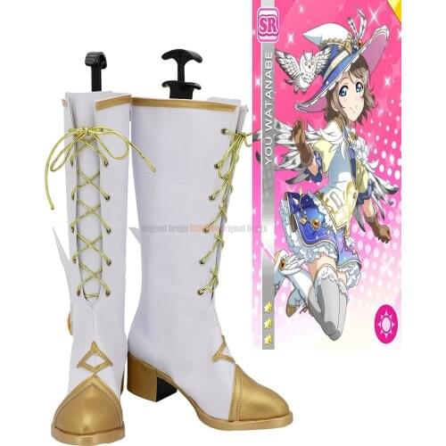 Watanabe You Shoes Cosplay Love Live Sunshine Watanabe You Cosplay Boots White Shoes Custom Made Halloween Party Cosplay