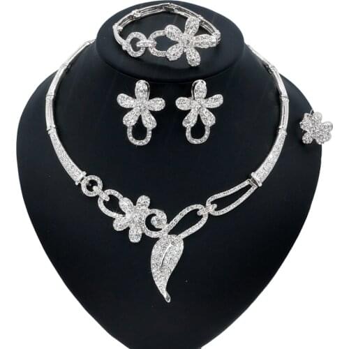 Yulaili New Model Silver Flower Jewelry Set and Well-designed Delicate Pattern Bracelet Ring Necklace Earring Gift Jewelry Sets