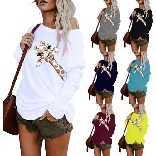 Plus Size Womens One Shoulder Giraffe Printed Pullover Tops Baggy Blouse Fashionable Casual Lady