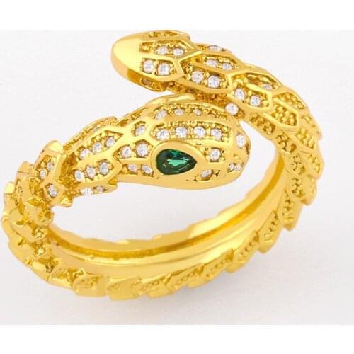 FLOLA Stone Stackable Snake Ring For Women Adjustable Gold Filled Cubic Zirconia Ring Wholesale Party Jewelry Women Gifts rigj62