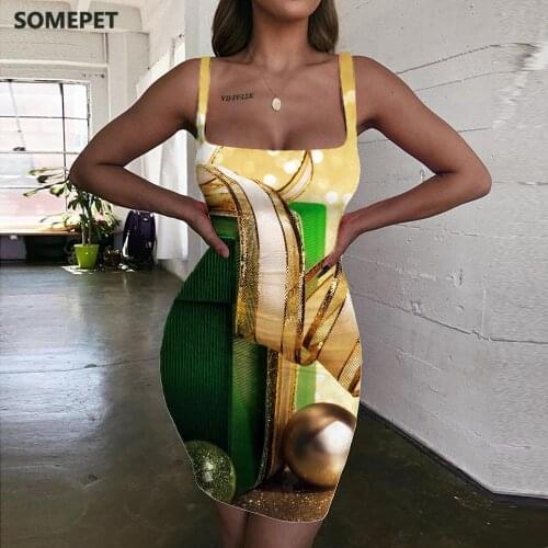 SOMEPET Christmas Dresses Women Gift 3d Print Party Halter Sleeveless Harajuku Vestido Sexy Womens Clothing Summer Short Beach