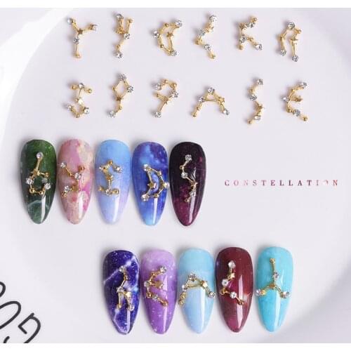 1 Box Mixed 12 Constellations Alloy Shiny Crystal 3D Nail Art Decorations Metal Rivets Caviar Beads Stars Jewelry DIY Ornaments