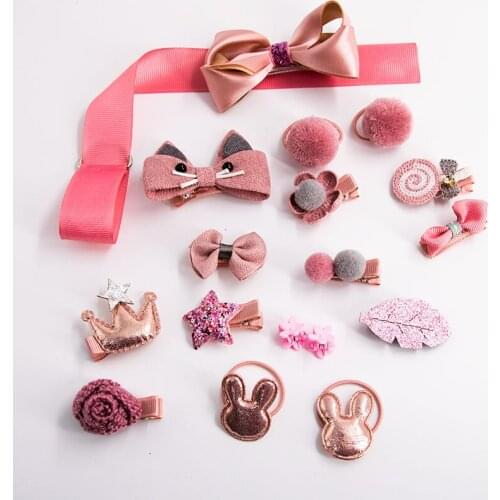 18pcs Children Cartoon Hair Clip Girl Gift Headwear Boxed Hairpin Hair Rope Accessories Hair Ring Circle Kid Lovely Accessories