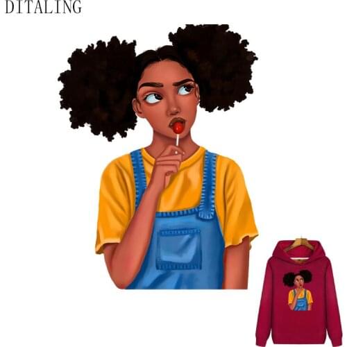 African Girl Sticker On Clothes DIY Fashion Girl Patch For Cotton Mask Vinyl A-Level Washable Iron On Transfer Patch For T-Shirt
