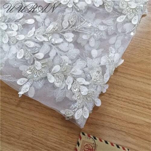 African Tulle Lace Fabric High Quality Beaded Bridal Lace Fabric Off White French Net Fabric