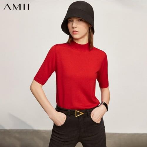 Amii Minimalism Spring New Womens Sweater Causal 100%wool Solid Turtleneck Slim Fit Female Knitted Pullover Women Tops 12140317