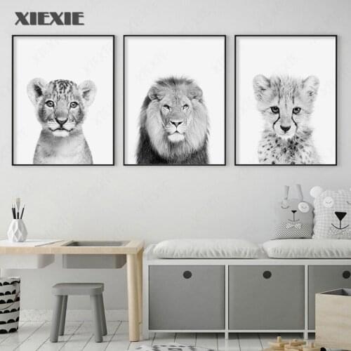Black White African Safari Lion Animals Baby Nursery Decor Canvas Paintings Wall Art Pictures for Kids Bedroom Home Decorative