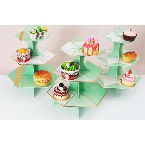 Dessert Holder Plate Exquisite Cake Stand Three-layer Paper Gradient Hexagon Dessert Stand for Wedding