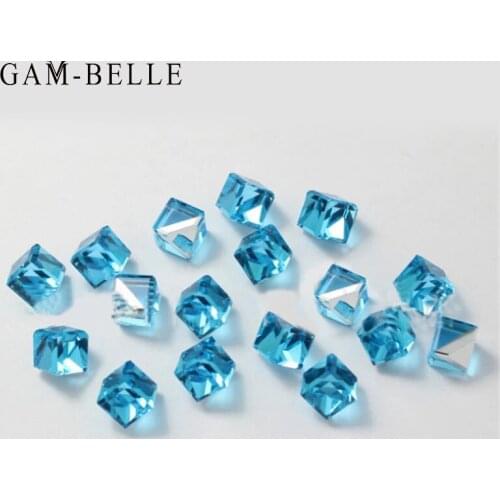 GAM-BELLE 20Pcs Cube Square Glitter Nail Rhinestones 4mm Glass Micro Beads Crystal Diamond Stone Nail Art Accessories Decoration