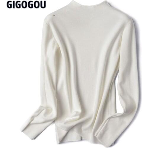GIGOGOU Black White Tight Sweater Crew Neck Autumn Winter Long Sleeve Womens Sweater Knit Soft Female Jumper Tops Clothing 2021