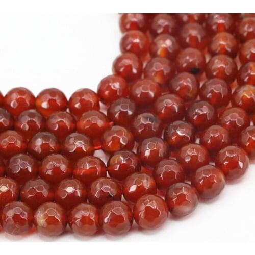 Faceted Round Natural Onyx Agates Stone Loose Beads 4mm 6mm 8mm 10mm 12mm DIY Necklace Bracelet Red Carnelian Strand 15inch A20