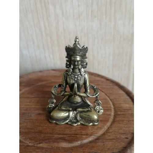 Chinese old bronze Hand carving guanyin statue netsuke pendant gift Amulets