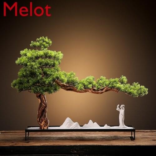 Chinese Artificial Greeting Pine Rockery Bonsai Hotel Living Room Hallway Home Tea Room Decoration Zen Root Carving Ornaments
