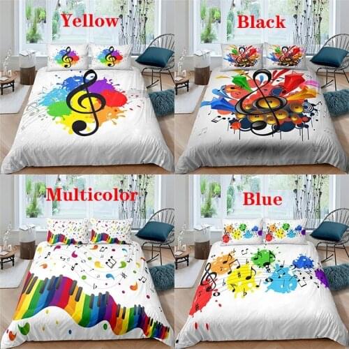 Music Notes Printing Bedding Set White Duvet Cover Comforter Cover Microfiber Bedding Set Queen King Single Size Quilt Cover Set