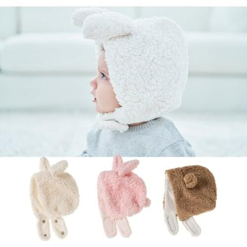 Korean Autumn Winter Baby Warm Plush Beanie Cap Windproof Ear Protection Warm Hat Cute Rabbit Bear Ears Hat for Newborn Infants
