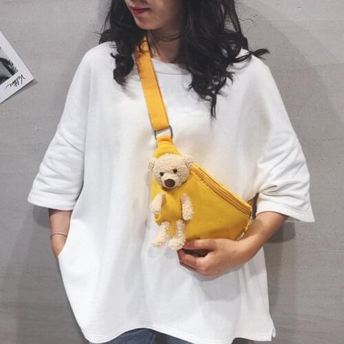Korean Cute Small Bag Summer Womens Chest Pack Bag Bear Yellow Cute Waist Bag Japanese Harajuku Messenger Canvas Bag Woman