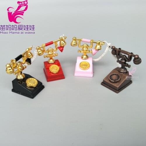 Doll house diy mini European antique telephone wood kitchen table cabinet for doll furniture 1/6 BJD doll ob11 accessories