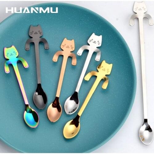 Cute Cat Coffee Spoon Tea Stainless Steel Kitten Teaspoon Dessert Tableware Espresso Ice Cream Creative Kitchen Spoons кофейная
