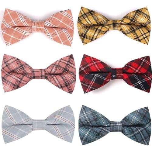 Fashion Bow Tie For Men Classic Plaid Bowtie For Business Wedding Bowknot Adult Cotton Mens Bowties Cravats Yellow Tie