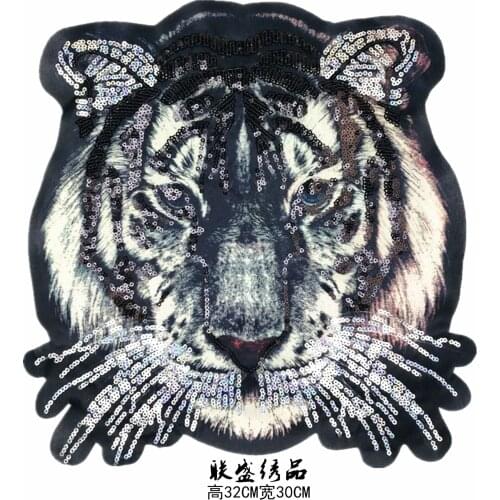 New Black Sequin Tiger Head Animals Clothes Embroidered Patches for Clothing Sew on Sweatshirt Leopard Applique Stripes Sticker