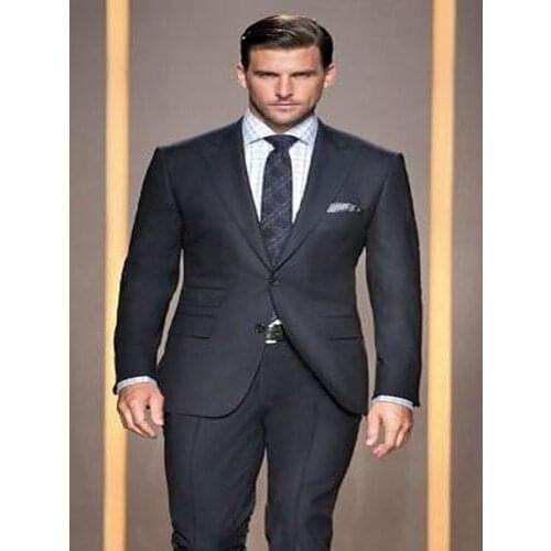 2020 New Arrival Custom Made Black Groom Tuxedos Peaked Lapel Dinner Formal Two Piece Mens Suits Slim Fit(Jacket+Pants)