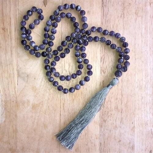 8mm Amethyst Gemstone 108 Beads Mala Tassel Necklace Mala Buddhism Tibetan Prayer Wristband Spirituality