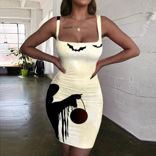 KYKU Moon Dresses Women Pumpkin Ladies Dresses Halloween Vestido Sexy Party Halter Sleeveless Womens Clothing Plus Size Vintage