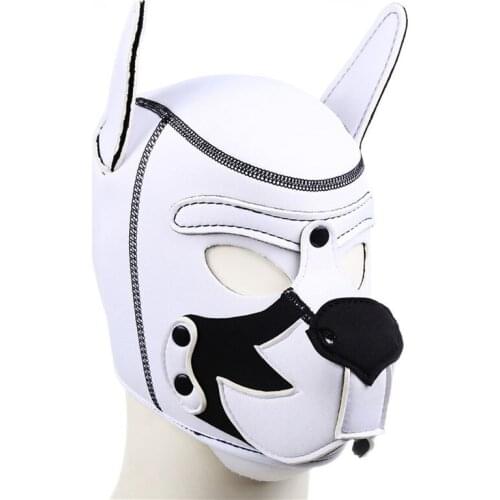Sex Products Soft Pu Leather Spotted Dog Hood Puppy PlayFull Head Bondage Mask with Ears Muzzle Hood Head Restraint