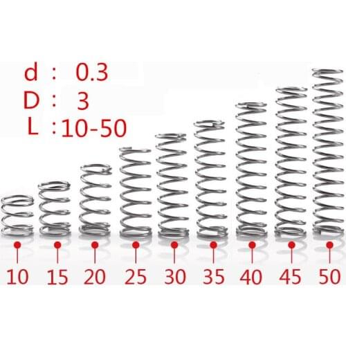 304 stainless steel spring small spring compression spring wire diameter 0.3 * 3* 10/15/20/25/30/35/40/45/50mm