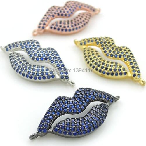 30*13*4mm Micro Pave Blue CZ Lip Connectors Fit For Men And Women Making Bracelets Jewelry