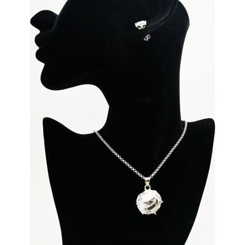 Black Knight Big CZ stone pendant necklace earrings fashion silver color Cubic zirconia stone jewelry set necklace BLKN0633