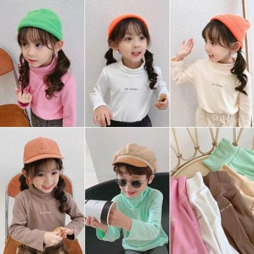 Toddler Baby Shirts Cotton Letter Long Sleeve Tops for Girls Boys Clothing High Collar Shirt Spring Autumn Casual Children Tees