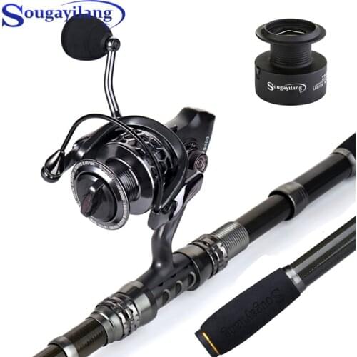 Sougayilang Carbon Fiber Spinning Fishing Rod and 14 BB Fishing Reel Combo Telescopic Fishing Pole Sea Boat Spinning Reel Kit