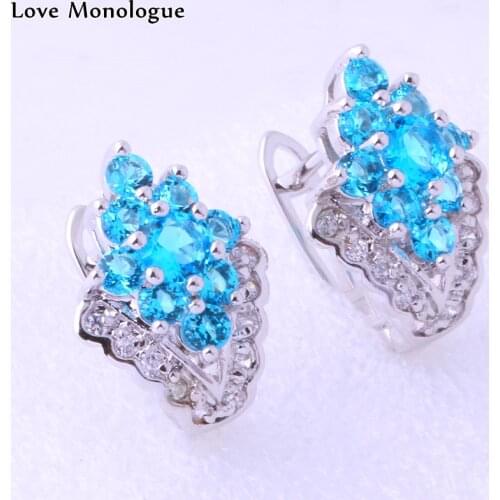 Love Monologue Aesthetic Geometric Blue Sky & White Cubic Zirconia Silver Color Hoop Earrings J0007