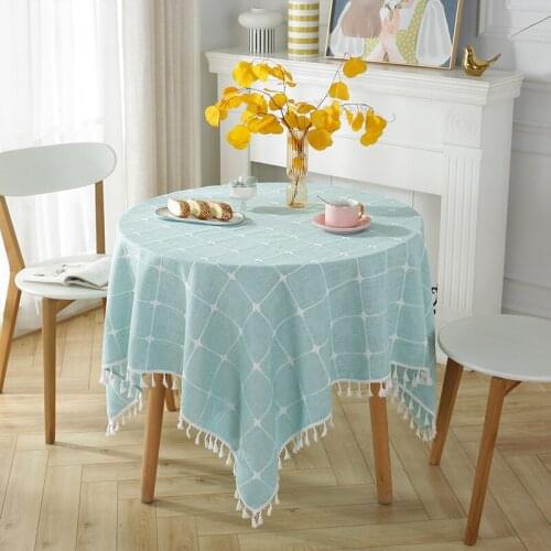 Nordic ​Round Tablecloth Large Lattice Embroidery White Tassel Hem Garden Dining Table Cloth Washable Cotton Linen for Christmas
