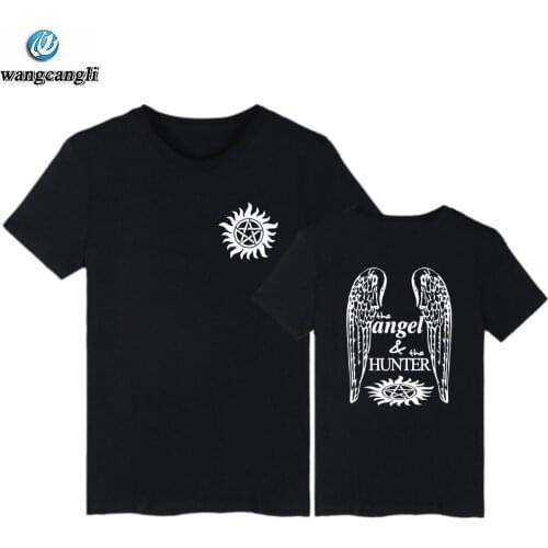Supernatural Angel And Hunter tshirt t shirt men women summer o neck short sleeve t-shirt men fashion cotton t shirts tops Tee