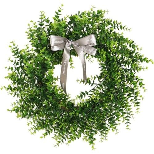 Artificial Eucalyptus Wreath, 20" Fake Green Leaves Wreath for Home Front Door Hanging Wall Window Wedding Party Decor