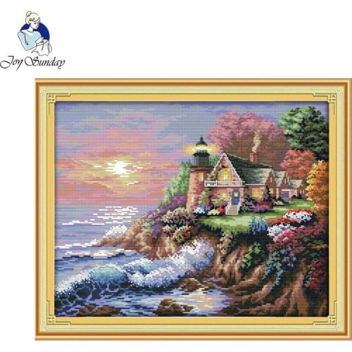Joy Sunday The Seaside Lighthouse Needlework DIY Cross Stitch Embroidery Home Decoration Handmade Cross Stitch Free Shipping
