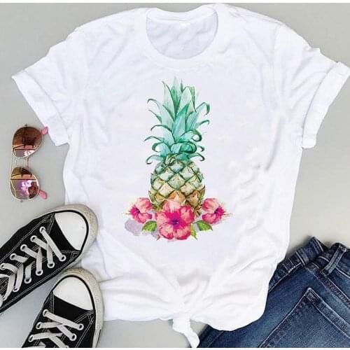 Women 2021 Floral Flower Pineapple Cartoon Short Sleeve Sweet Summer Fashion Print Lovely Clothes Tops Tees Tshirt T-Shirt