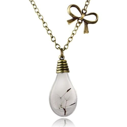 Gold Metal with Glass Dried Flower Women Pendant Necklace Real Dandelion Dried Glass Floating Lockets Women Necklaces Jewelry