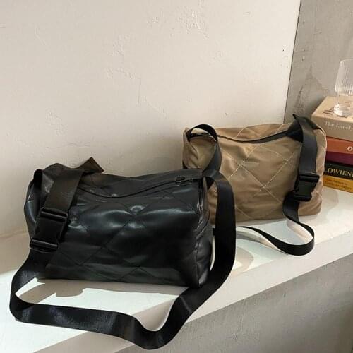 Retro Fashion Pure Color Lattice Pattern Women Shoulder Messenger Bags Casual Pleated PU Leather Ladies Crossbody Bags