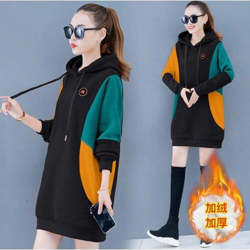 Women Long Hoodies Spring And Autumn And Winter Casual Patchwork Hoodies