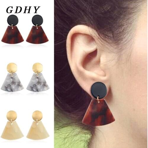 GDHY Fashion Geometric Fan Drop Earrings Europe Retro Marble Pattern Pendant Earring For Woman Charm Personality Earring