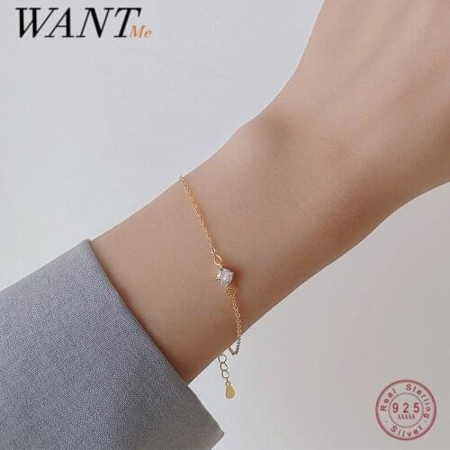 WANTME 925 Sterling Silver Minimalism Shiny Zircon Fashion Chain Charm Bracelet for Women Chic Korean Gothic Party Jewelry Gift