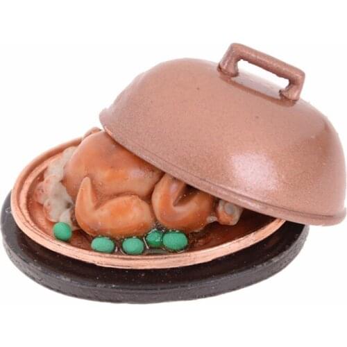 1:12 Vintage Real-like Design Christmas Turkey With Lid Pretend Play Dollhouse Miniature Food Kitchen Toys High Quality