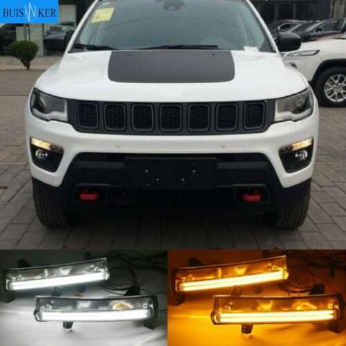 1 Pair Car LED DRL For Jeep Compass 2017 2018 2019 Daytime running light With yellow turn Signal Light