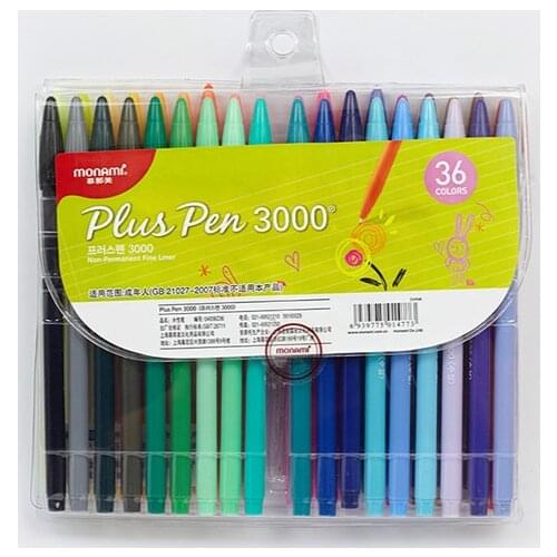 12/24/36 Color Gel Pen Monami Plus 3000 Pen Art Markers Writing Korean Stationery 0.4mm Fiber Tip Soft Package