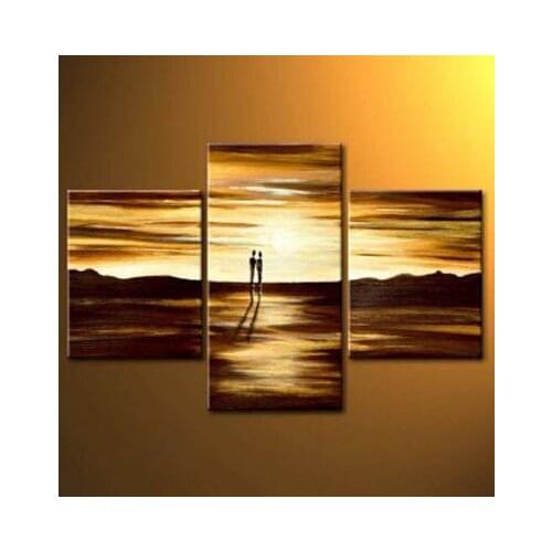 3pcs Hand Painted Canvas Painting-Two Of Them And Sunset-Modern Canvas Art Wall Decor-Landscape Oil Painting Wall Art