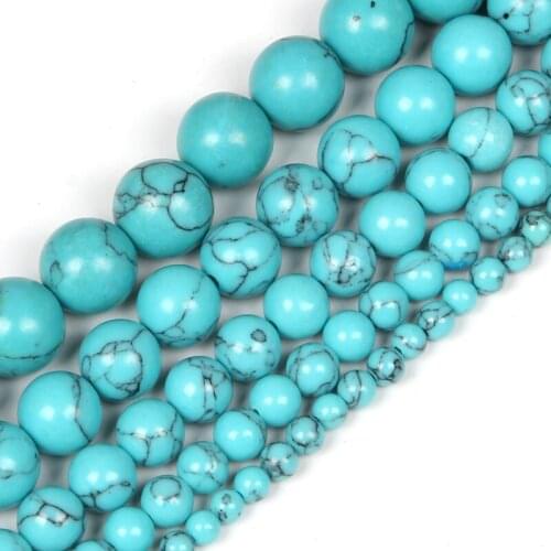 4-12mm Natural Stone Bead Round Smooth Loose Lake Blue Pine Stone Beads For Jewelry Making DIY Charm Bracelet Necklace Handmade